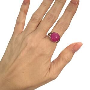 Strawberry Quartz Pink Ring Silver Plated Size 6 Costume Fashion Jewelry